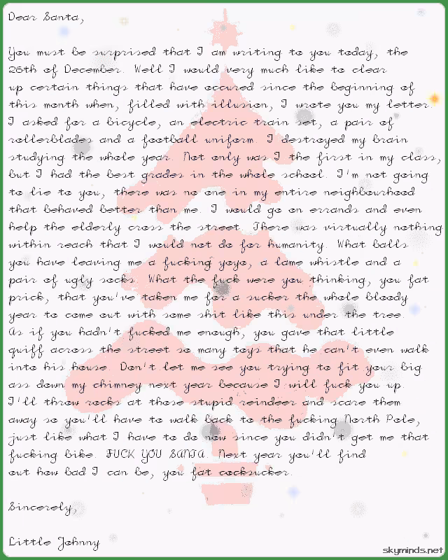 Letter from Little Johnny to Santa