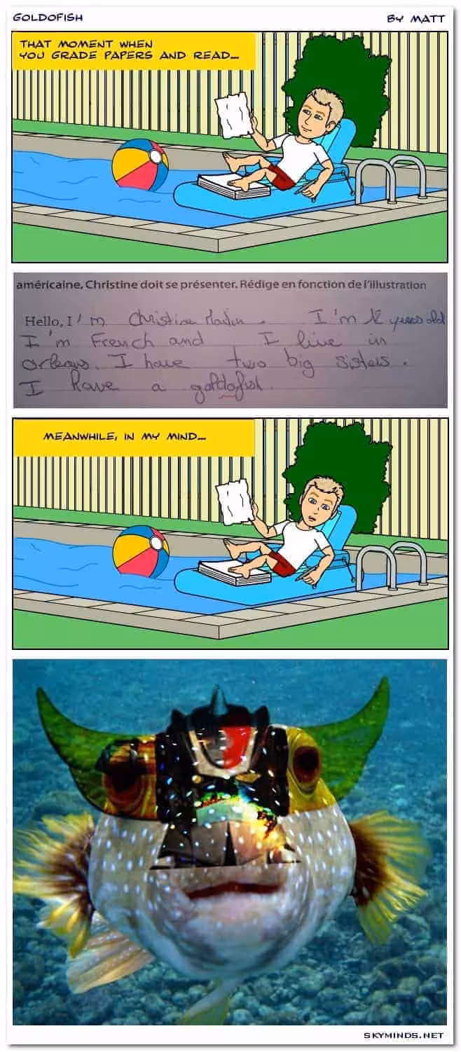 Grading papers with Mister B. : "goldofish" photo 1