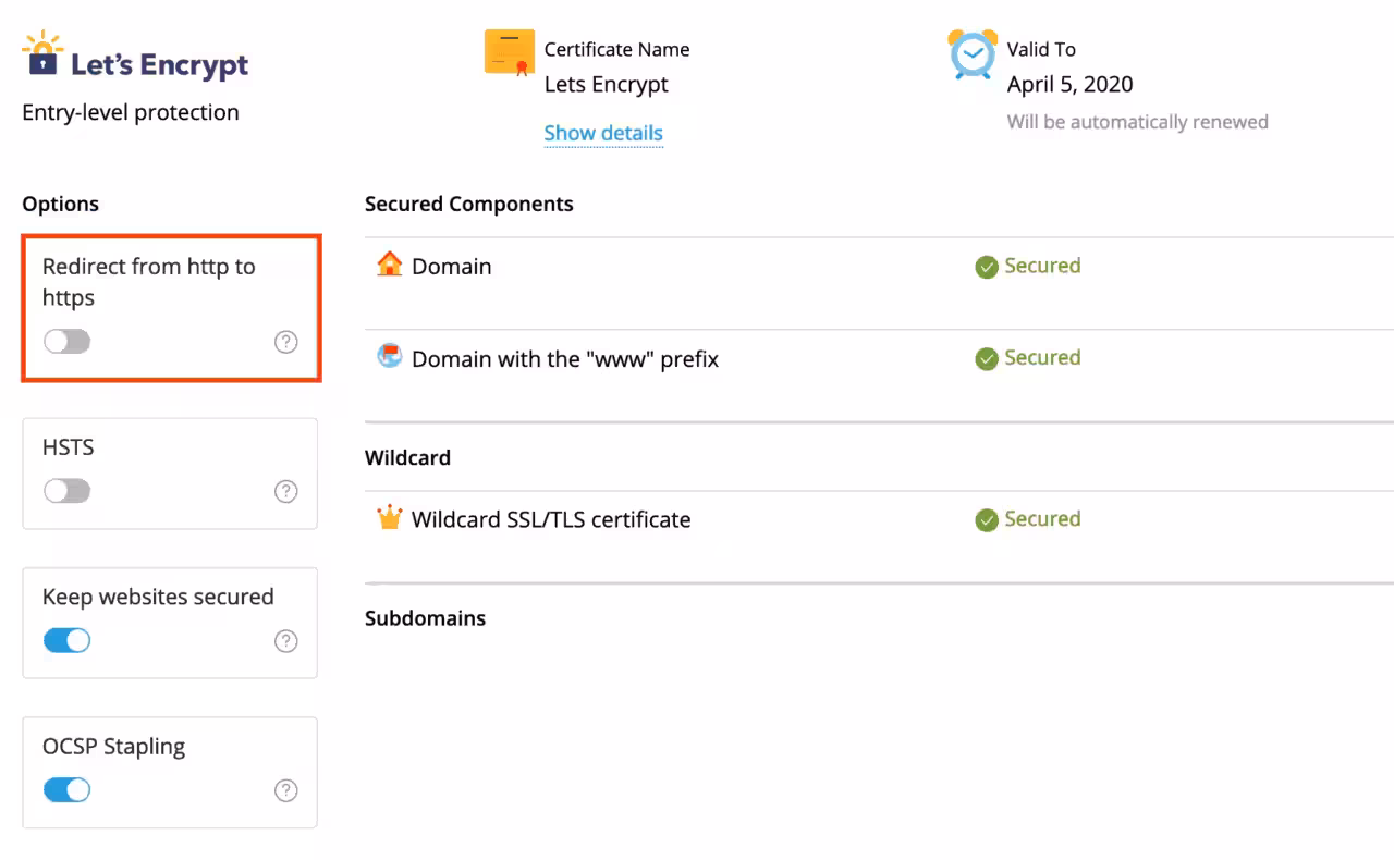 Désactiver la redirection HTTP vers HTTPS dans Plesk pour renouveler Let’s Encrypt