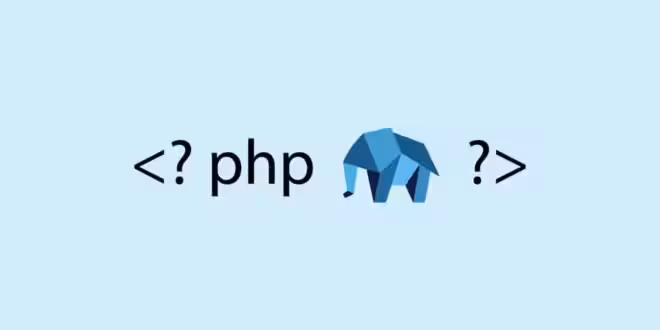 Sur un fond bleu clair, un texte noir indique "< ? PHP ?", avec une icône d'éléphant géométrique bleue remplaçant le deuxième "P". Il s'agit d'un clin d'œil au langage de programmation PHP, souvent rencontré dans les problèmes d'erreur preg_match ou de plage invalide dans la classe de caractères.