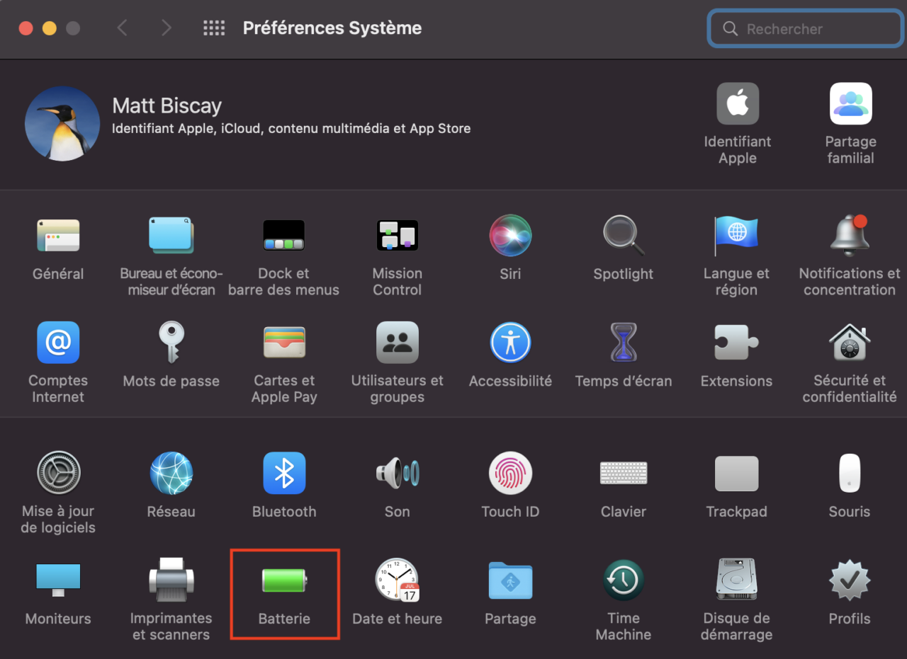 macos preferences systeme batterie