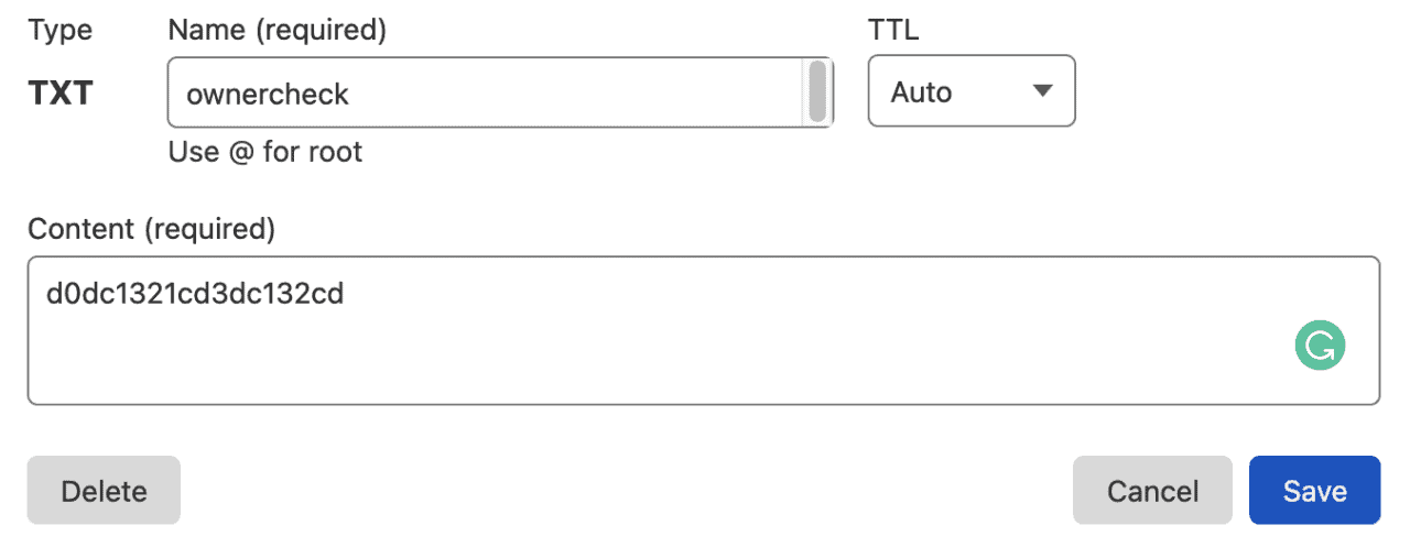 Ajout de l'enregistrement DNS au format TXT pour valider le DNS secondaire chez OVH