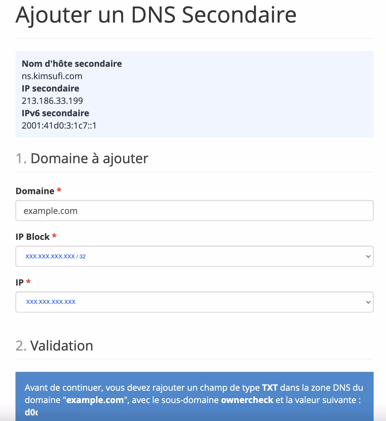 Ajouter le domaine au serveur (dns secondaire)