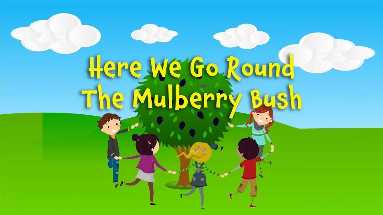 Here we go round the mulberry bush, singing and dancing in a joyful circle.