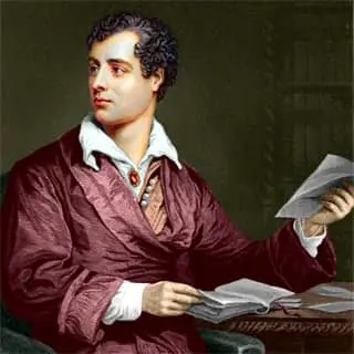 Lord Byron immersed in Romanticism is sitting at a desk engrossed in reading a book.