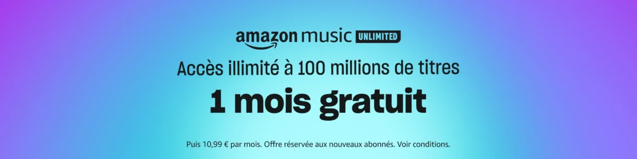 Un fond bleu et violet avec les mots Amazon Music for Cyber Monday.