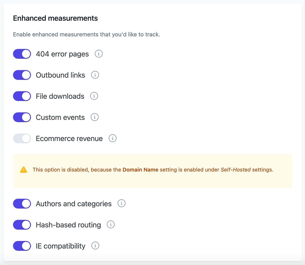 Les options de mesures statistiques de Plausible Analytics