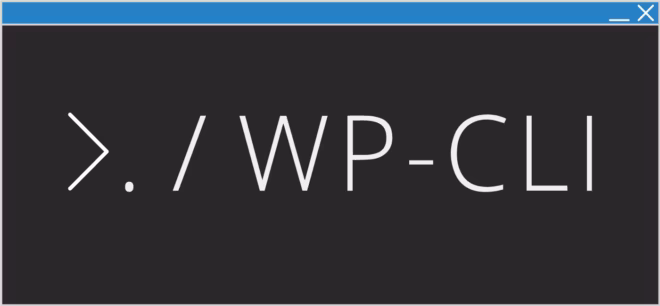 Une fenêtre de terminal stylisée avec une barre de titre bleue affiche "> /WP-CLI" en grande police blanche sur fond sombre, représentant la migration de WordPress vers un nouveau serveur à l'aide de l'outil de ligne de commande WP-CLI.