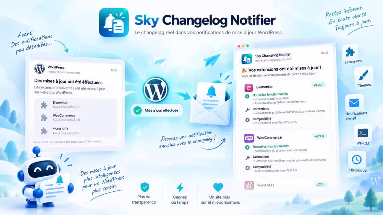 Sky Changelog Notifier affiche les changelogs après les mises à jour WordPress