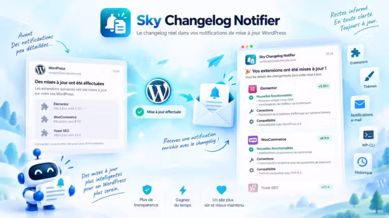 Sky Changelog Notifier affiche les changelogs après les mises à jour WordPress