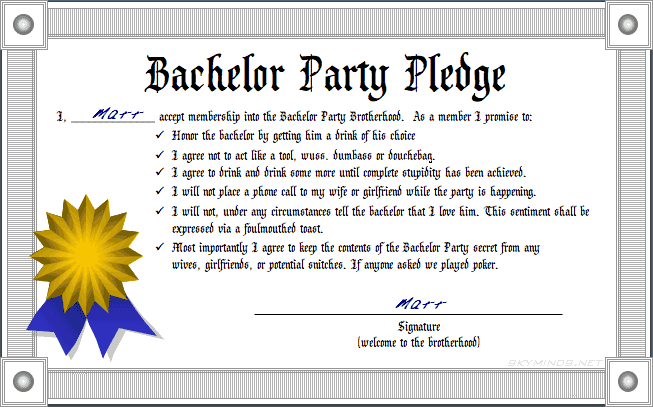 Bachelor Party pledge