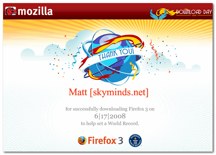 Firefox 3 Download Day certificate