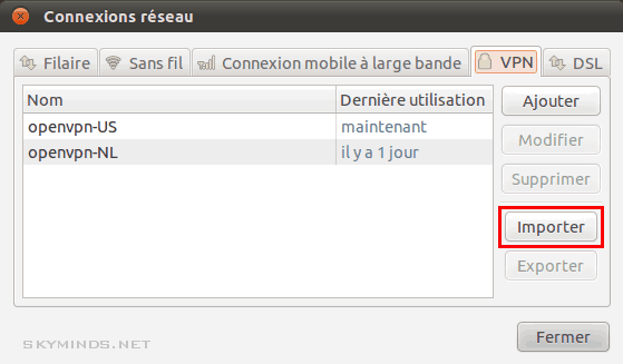 gnome connexion vpn import