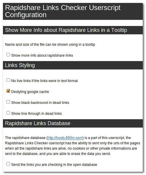 greasemonkey rs  link checker options