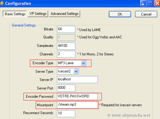 Configuration du flux MP3