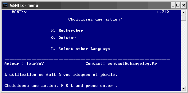 Une capture d'écran d'un écran d'ordinateur affichant le menu de MSNFix