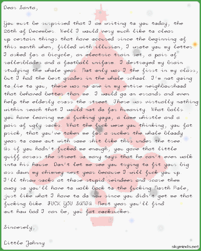 Letter from Little Johnny to Santa