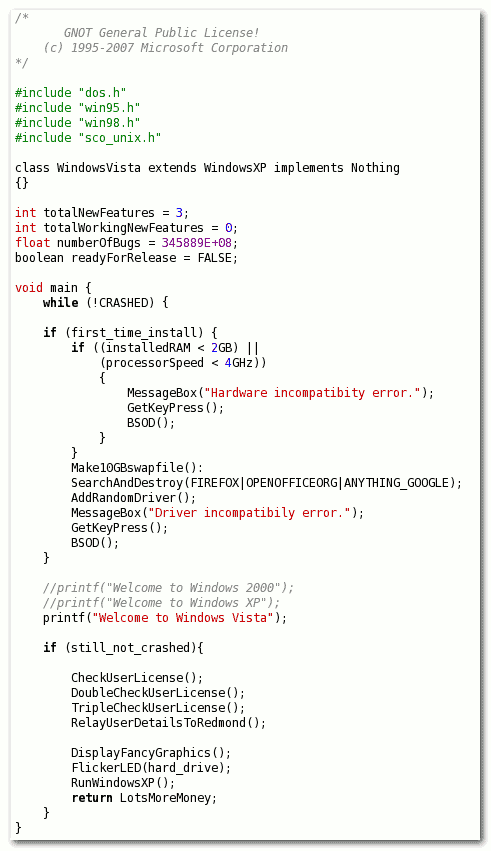 Le code source de Windows Vista photo