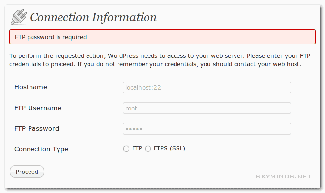 wordpress ssh connection info
